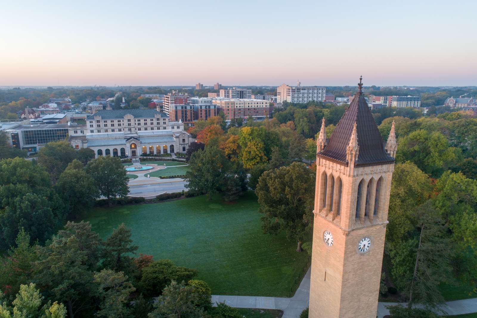 Image shows a drone photo of Iowa State's campus